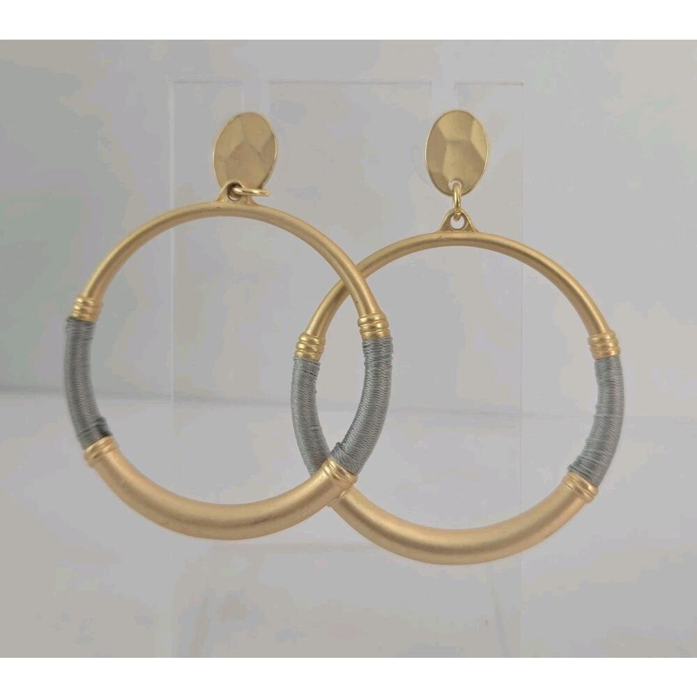 Brushed Gold Tone Hoop Dangle Meghan Browne Contemporary Theta Gray Earrings